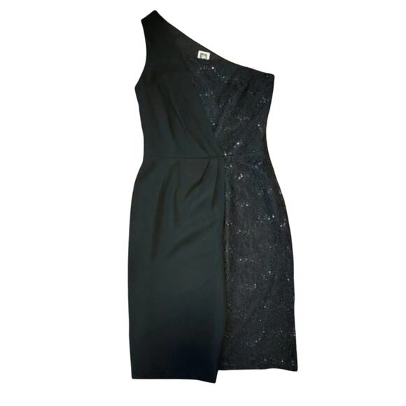 Anne Klein Draped One Shoulder Black Lace Cocktail Dress Womens Size 4 Elegant - Picture 1 of 8